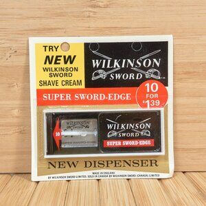 Vintage 60s Wilkinson Sword, 10 count Super Sword-Edge Razor Blades, NOS